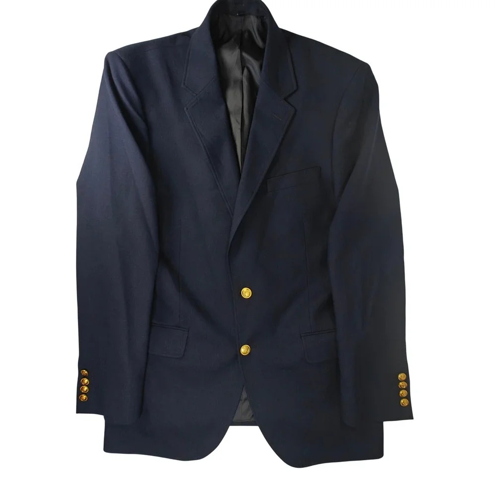 J.Crew Thompson University Blazer Navy Blue Wool Blend Gold Anchor Buttons 42R